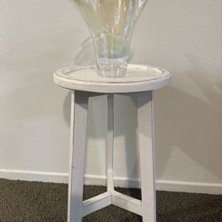 Rustic White Accent Stool / Plant Stand 