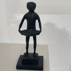 Metal Monkey Statue Resembles Maitland Smith.  Great For Candle Or Business Cards Or Display As Sculpture.  Bronze Tone Metal On Black Wood Base. 