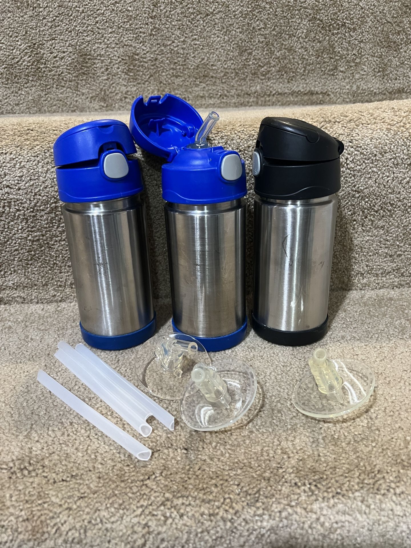 Lot of 3 Thermos Lunch Size 12 OZ With xtra straw Aluminum Picnic Festival Work