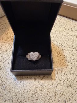 Silver Heart-Shaped Pave Stone Ring