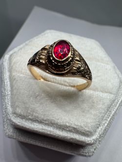 Vintage 14K 585 Yellow Gold Lab Created Ruby Ring Size 9 / 4.4g
