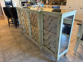 John-Richard 78” Antiqued Mirrored 4-Door Credenza / Sideboard – Designer Furniture