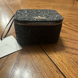 Kate Spade Jasmine Laurel Way Black Glitter Jewelry Box Travel Case Holder