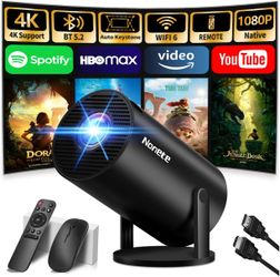 Mini Projector 4K 1080P, WiFi 6, Bluetooth 5.2, Portable, Auto Keystone, HDMI