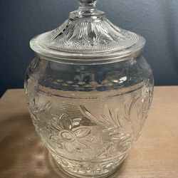 Anchor Hocking Vintage Clear Sandwich Cookie Jar & Lid - 10 1/8'' Glassware