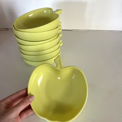 Vintage Green Glass Apple Bowls - Set Of 8