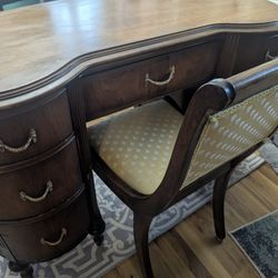 Kidney-Shaped Seven-Drawer Desk And Matching Chair