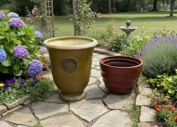 $30 for both! Two Resin Plastic Garden Planter Pots! Good condition!  Large 18x21in Red 15.5x12in