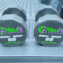 YOU FIT / IRON GRIP :  PAIR  OF  :  55  LB.  RUBBER  DUMBBELLS