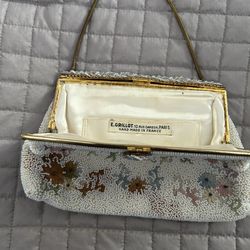 French handed beaded white evening bag