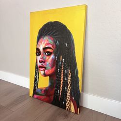 36x24 LARGE Textured Bright Yellow Black Woman Pop Art- Black Art- Canvas Wall Art