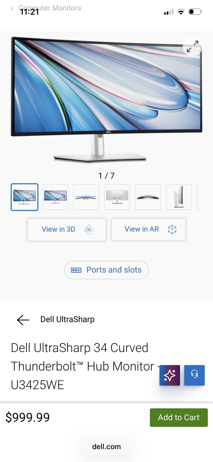 Dell Ultrasharp 34” Curved Thunderbolt Hub Monitor
