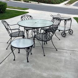 Patio Dining Table, Bar Cart, Side Table And Four Chairs