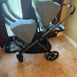 Cybex Gazelle S Single-to-Double Stroller - Taupe Frame / Sky Blue