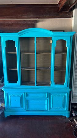 Turquoise Painted China Cabinet Hutch
