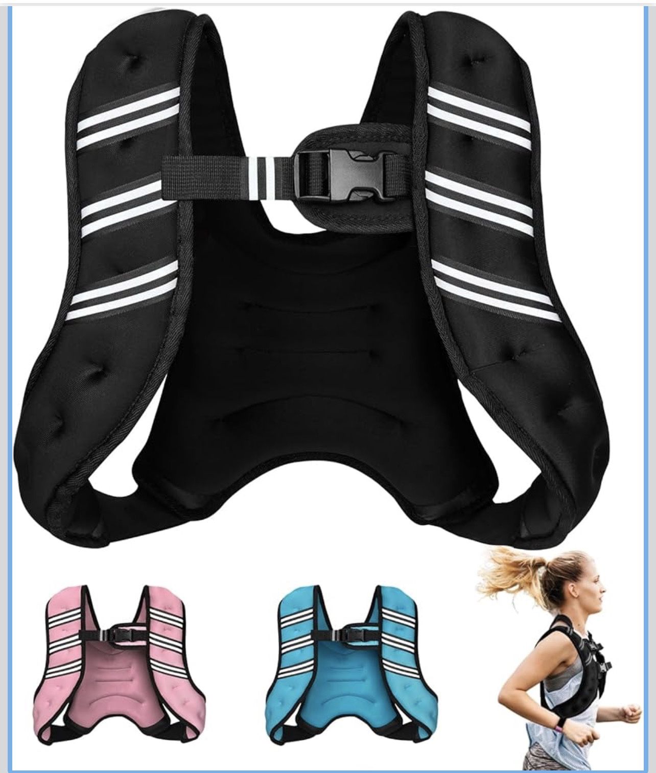 Weight Vest for Men Women, 12lb Adjustable Body Weight Vest, Reflective Stripe for Training, Running, Jogging, Walking, Black