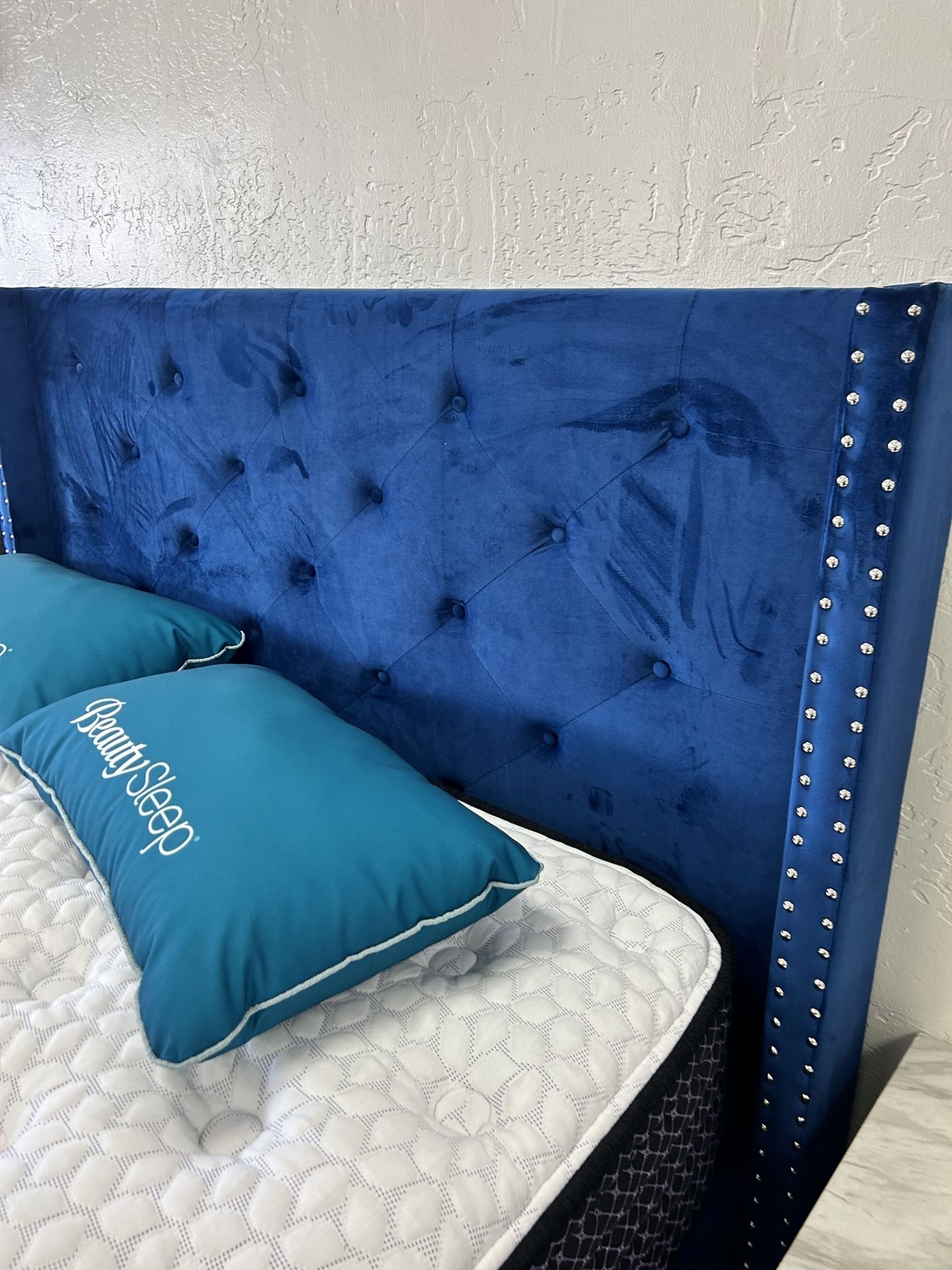 Queen Blue Platform Bed Frame
