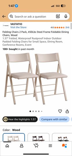 VASTATIO Folding Chairs 2 Pack – Padded Steel Frame Dining Chairs