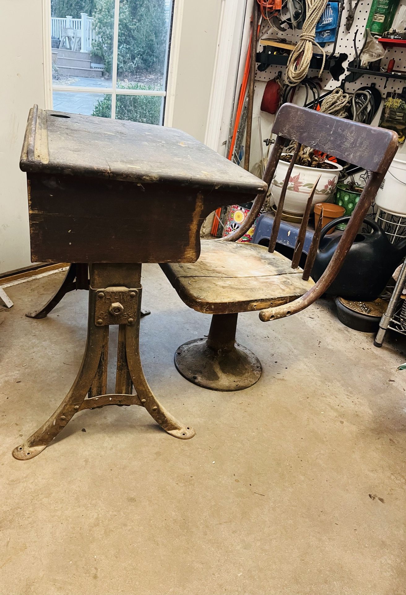 Child Antique School Desk and Chair