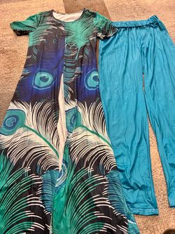 Peacock Print Dress with Pants