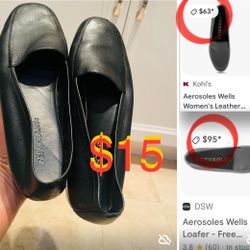 $15 Women Shoes Loafers size 9 1/2 B Leather Black color very comfortable like New