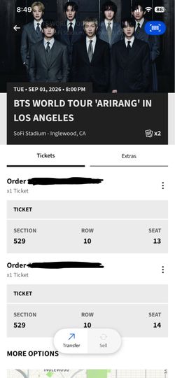 BTS Sofi Stadium LA Sep 1st (2 Tickets)