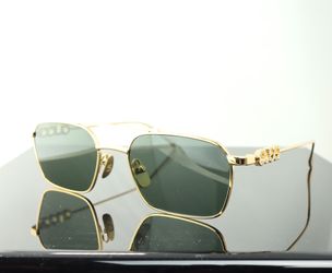 Gucci Square Sunglasses in Gold with Green Lens Crystal Logo Arms