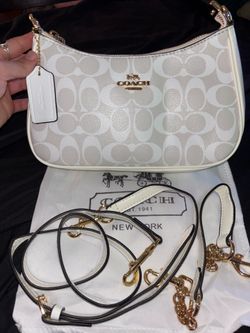 White/Beige Coach crossbody shoulder bag with detachable straps