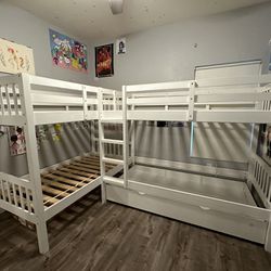 Quad Bunk Bed with Trundle, L Shaped Bunk Bed