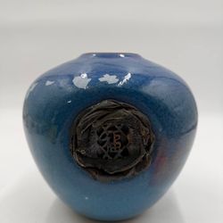 Lovani Studio Art Pottery Whiskkeeper Blue Copper Black Signed LOM0001-0OR