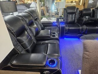 Brand new black bonded leather power reclining sofa + loveseat with cup holders, LED, reading lights, charging ports 2PCs set