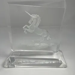 Vintage Signed M. Wald Large Lucite Reverse Carved Unicorn Sculpture 1980s