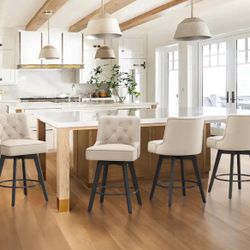 Modern 26 in. Counter Height Barstools 360 Free Swivel Set of 4 Bar Stools with Back 