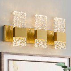 OYLYW Gold Bathroom Vanity Lights Fixtures Over Mirror LED Crystal Modern 3 Light Brushed Stainless Steel Wall Mount Light For Bathroom Lighting Fixtu