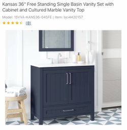 OVE Decors Kansas 36-in Midnight blue Undermount Single Sink Bathroom Vanity