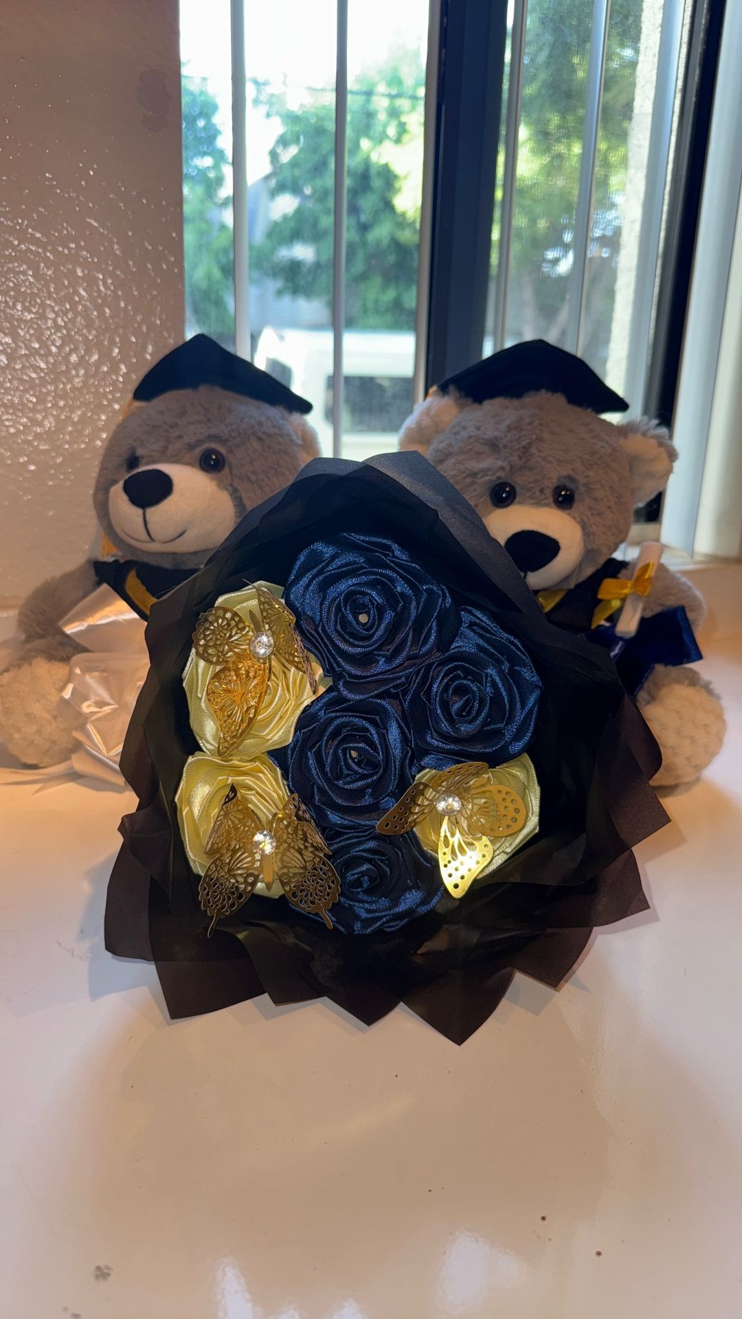 Cute Graduation Bears With Customized Butterfly Flowers