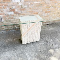 Postmodern Pink and Beige Tessellated Stone Glass Top Console Table