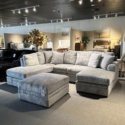 Light Grey 2pc Double Chaise Sectional Couch 