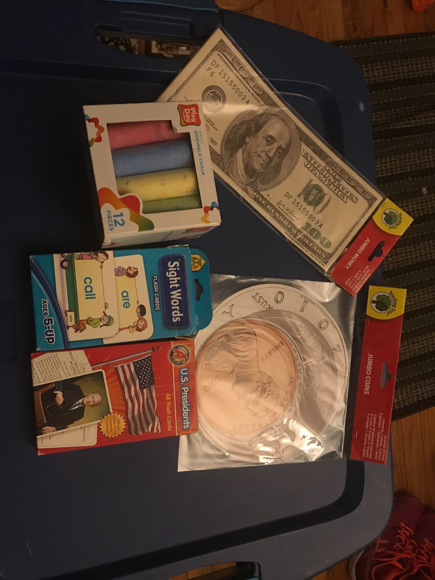 Side walk chalk paper money sigh word flash cards is president card