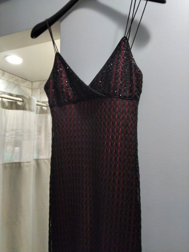 Black/Red Beaded Evening Gown 