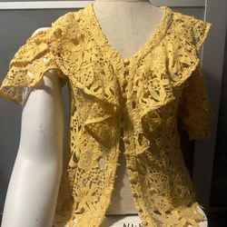 Yellow Lace Button-Front Women's Top