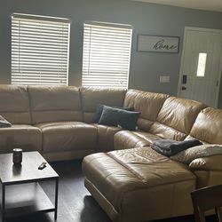 Real Leather Tan Reclining Sectional 