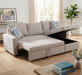 Beige microfiber sectional sleeper sofa couch