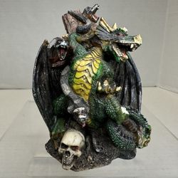Imaginarium Galleries Green Sparkle Dragon Skull Snake Statue Figurine 4.5” IG 3