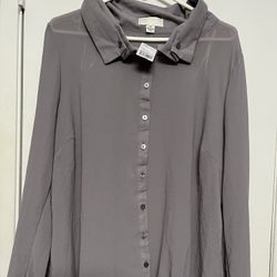 Forever21 Sheer Gray Long Sleeve Blouse 2X