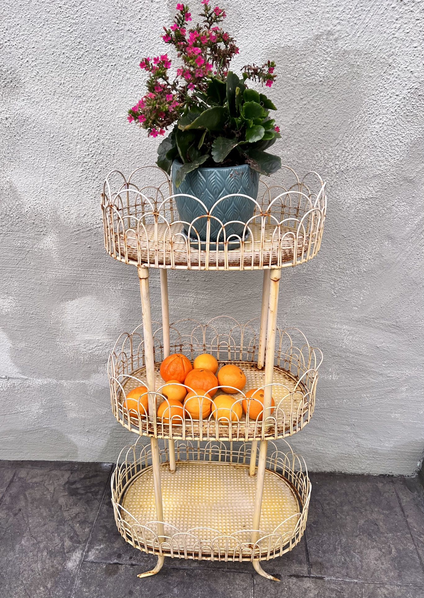 Vintage 3 Tier Metal Wire Basket Plant Stand Storage Unit Flower Container