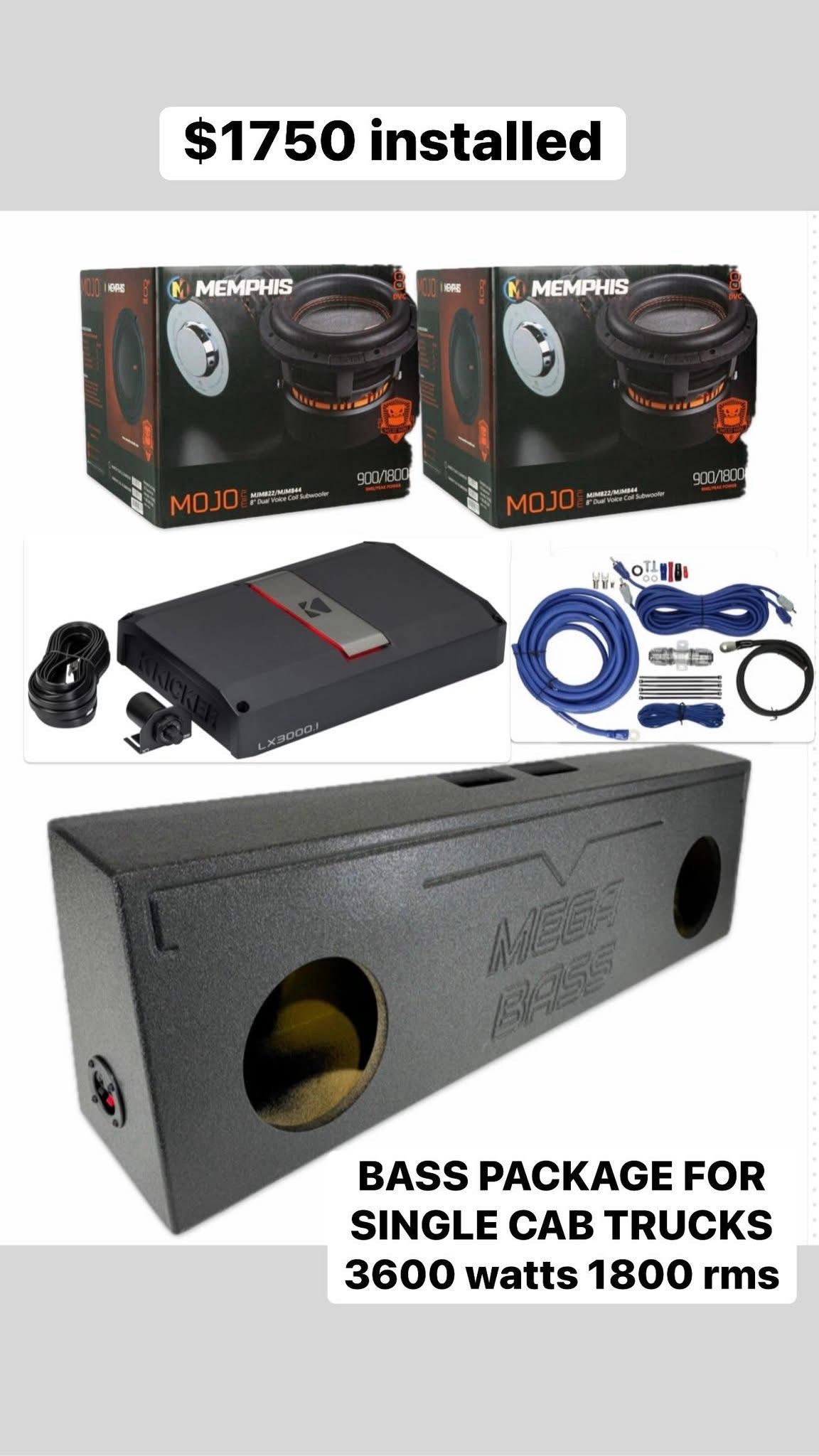 NEW BASS PACKAGE MEMPHIS MOJO 8” INSTALLED FOR SINGLE CAB TRUCKS