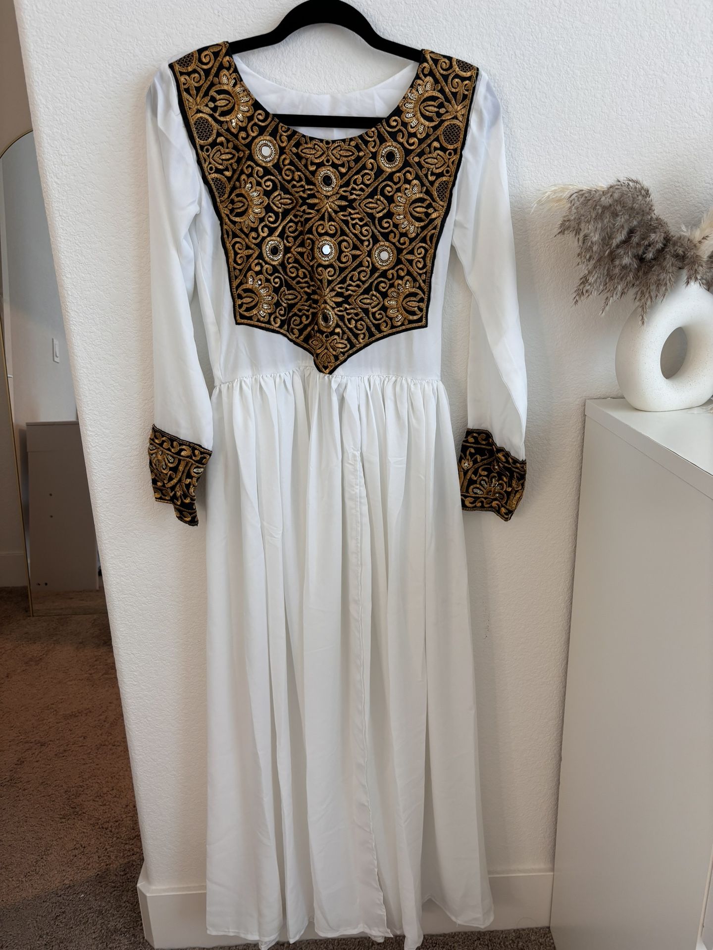 Traditional Afghan White & Gold Dress