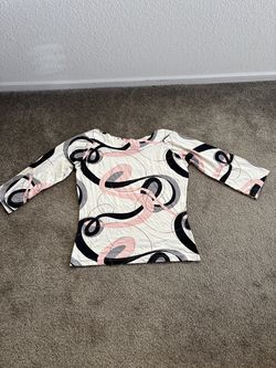 Comma Medium Abstract Swirl Mid Sleeve Top in Cream, Pink & Black