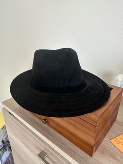 Black Suede Wide Brim Fedora Hat